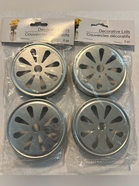 🔴New Decorative Mason Jar Lids Silver Floral Vent Cutouts 4 PCS